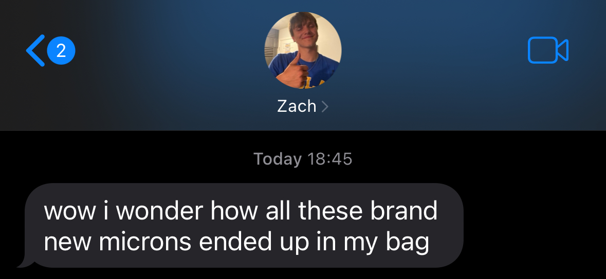 Text message about microns